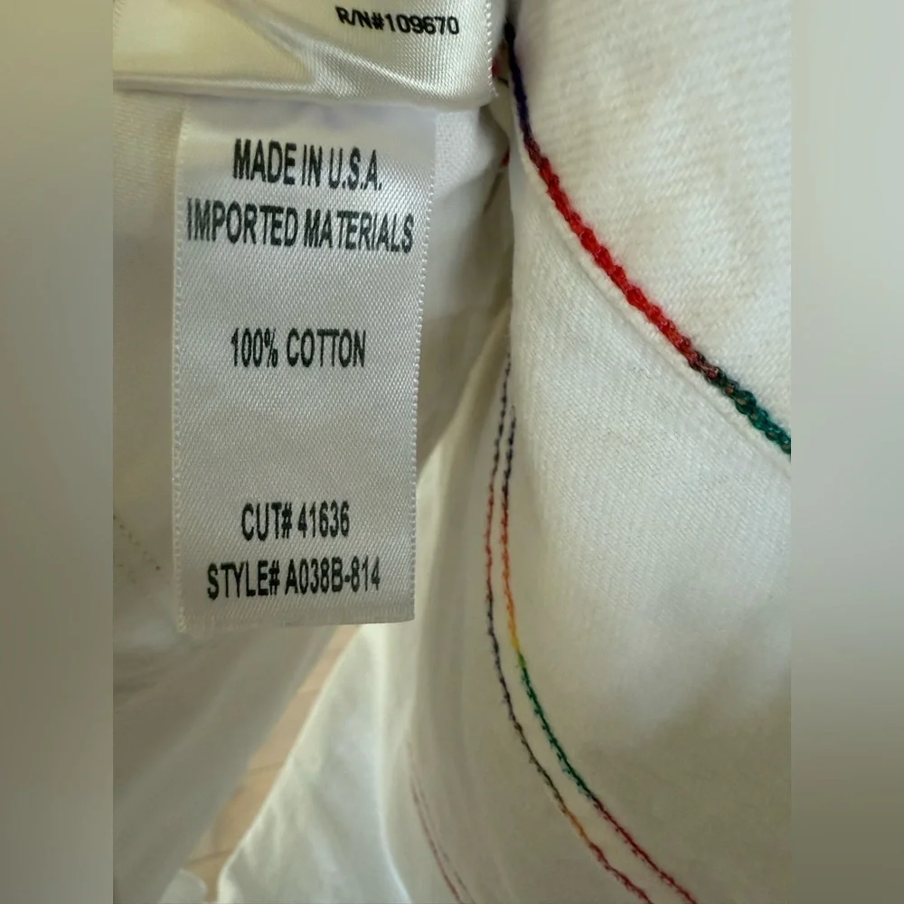 Agolde 27 Jaden Cut Off Short in White Space w/ rainbow stitch